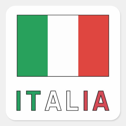 Italiaanse Vlag & Woord Vierkante Sticker (Voorkant)