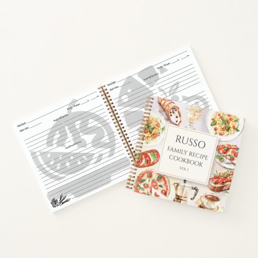 Italiaanse voedselillustratie Familie Recept Kookb Notitieboek (Binnen)