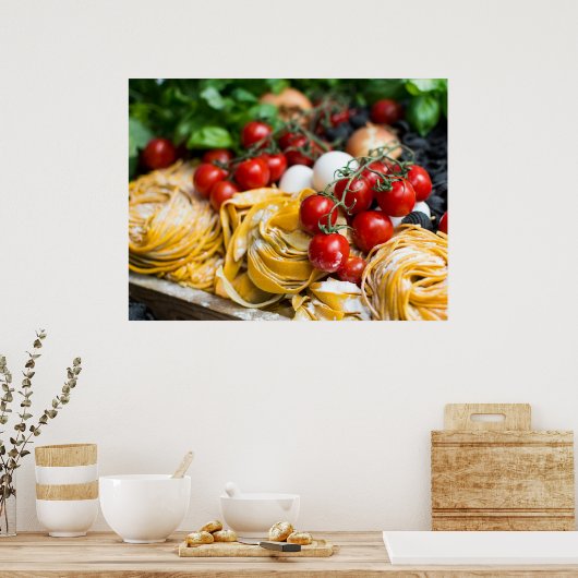 Italiaanse voedselpasta Tomato Basil Poster (Keuken)