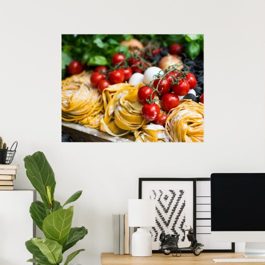 Italiaanse voedselpasta Tomato Basil Poster (Thuiskantoor)