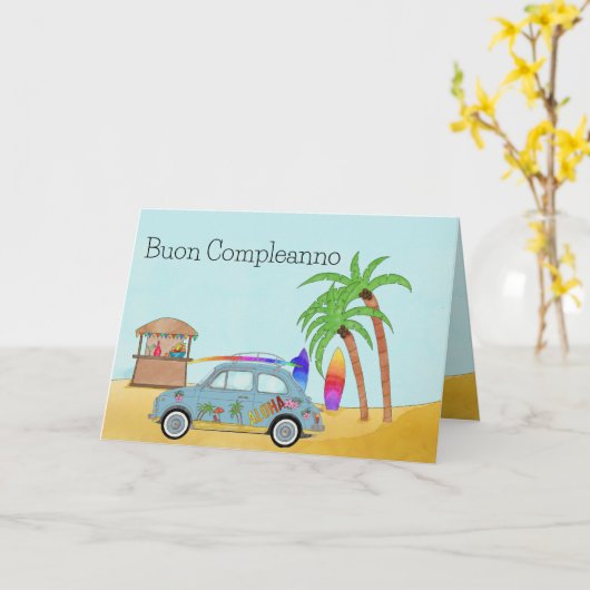 Italiaanse vogeldag Aloha Surf Fiat 500 Kaart (Gele Bloem)