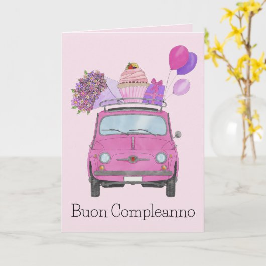 Italiaanse vogelretro Fiat 500 Kaart (Gele Bloem)