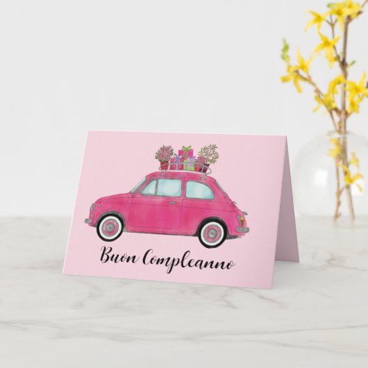 Italiaanse vogelretro Fiat 500 Kaart (Gele Bloem)