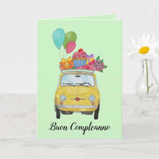 Italiaanse vogelretro Fiat 500 Kaart (Kleine Plant)