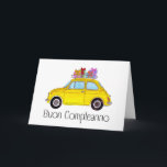 Italiaanse vogelretro Fiat 500 Kaart<br><div class="desc">Italiaanse Birthday-kaart. Een retro Fiat 500 in waterverf. Tanti auguri di buon complex! Een verjaardag om te vieren? Stuur een Retro waterverf autoverjaardagskaart naar je familie en vrienden en wens hen de liefste verjaardag ooit! Deze verjaardagskaart is beschikbaar in sommige niet-engelse talen en als een aanpasbare kaart voor verjaardagswens, leeftijd...</div>