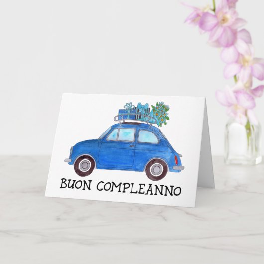 Italiaanse vogelretro Fiat 500 Kaart (Orchidee)