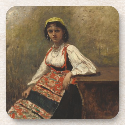 Italiaanse vrouw (La Morieri) door Corot Bier Onderzetter (Voorkant)