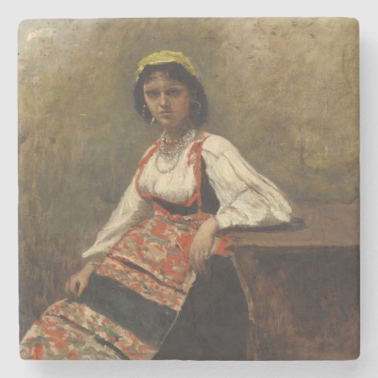 Italiaanse vrouw (La Morieri) door Corot Stenen Onderzetter (Voorkant)