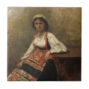 Italiaanse vrouw (La Morieri) door Corot Tegeltje