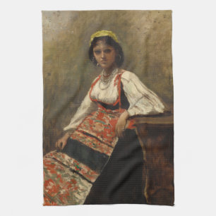 Italiaanse vrouw (La Morieri) door Corot Theedoek