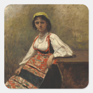 Italiaanse vrouw (La Morieri) door Corot Vierkante Sticker
