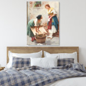 Italiaanse wasvrouwen delen goed nieuws canvas afdruk (Insitu (Slaapkamer))