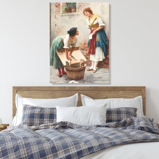 Italiaanse wasvrouwen delen goed nieuws canvas afdruk (Insitu (Slaapkamer))