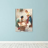 Italiaanse wasvrouwen delen goed nieuws canvas afdruk (Insitu (Houten vloer))