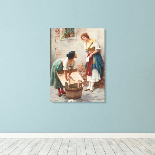 Italiaanse wasvrouwen delen goed nieuws canvas afdruk (Insitu (Houten vloer))