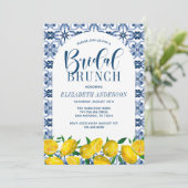 Italiaanse Waterverf Blauwe Tegel Lemon Bridal Bru Kaart (Staand voorkant)