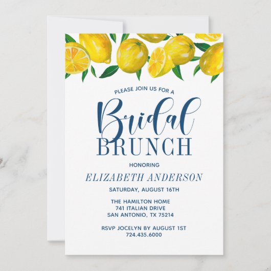 Italiaanse Waterverf Blauwe Tegel Lemon Bridal Bru Kaart (Voorkant)