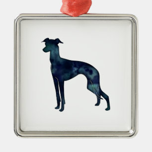 Italiaanse Waterverf Greyhound Dog Black Silhouett Metalen Ornament