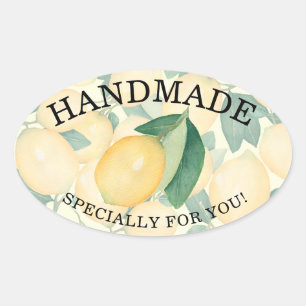 Italiaanse Waterverf Lemons verlaten HANDMADE Ovale Sticker