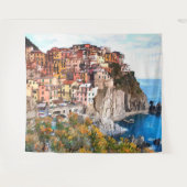 Italiaanse Waterverf van de Amalfi-kust Kunstschil Wandkleed (Voorkant (horizontaal))