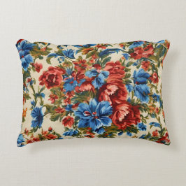 Italiaanse weelderige rode en blauwe bloemen met w accent kussen