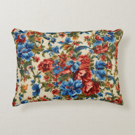 Italiaanse weelderige rode en blauwe bloemen met w accent kussen