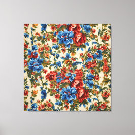 Italiaanse weelderige rode en blauwe bloemen met w canvas afdruk
