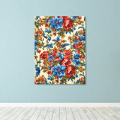 Italiaanse weelderige rode en blauwe bloemen met w canvas afdruk (Insitu (Houten vloer))