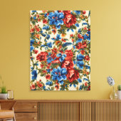 Italiaanse weelderige rode en blauwe bloemen met w canvas afdruk (Insitu (Woonkamer))