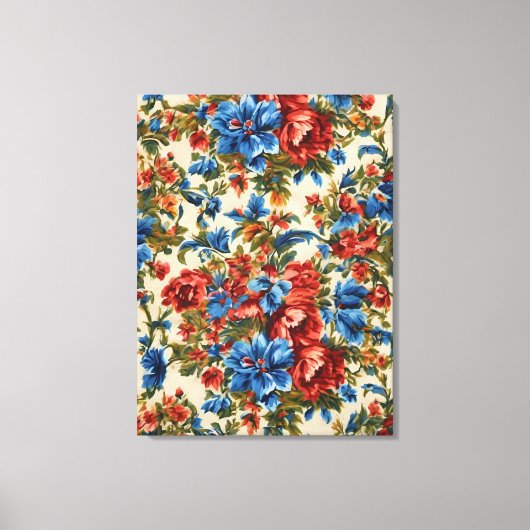 Italiaanse weelderige rode en blauwe bloemen met w canvas afdruk (Voorkant)