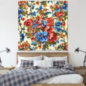 Italiaanse weelderige rode en blauwe bloemen met w canvas afdruk (Insitu (Slaapkamer))