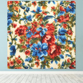 Italiaanse weelderige rode en blauwe bloemen met w canvas afdruk (Insitu (Houten vloer))