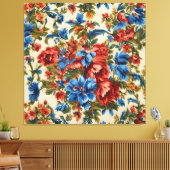 Italiaanse weelderige rode en blauwe bloemen met w canvas afdruk (Insitu (Woonkamer))