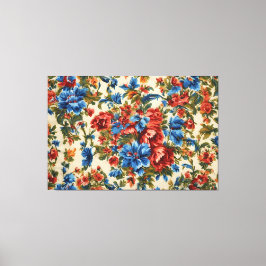 Italiaanse weelderige rode en blauwe bloemen met w canvas afdruk