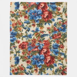 Italiaanse weelderige rode en blauwe bloemen met w fleece deken
