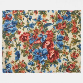 Italiaanse weelderige rode en blauwe bloemen met w fleece deken