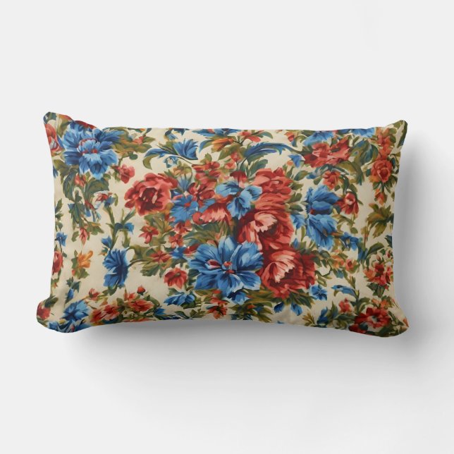 Italiaanse weelderige rode en blauwe bloemen met w kussen (Voorkant)