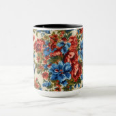 Italiaanse weelderige rode en blauwe bloemen met w mok (Midden)