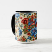 Italiaanse weelderige rode en blauwe bloemen met w mok (Voorkant links)