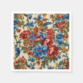 Italiaanse weelderige rode en blauwe bloemen met w servet