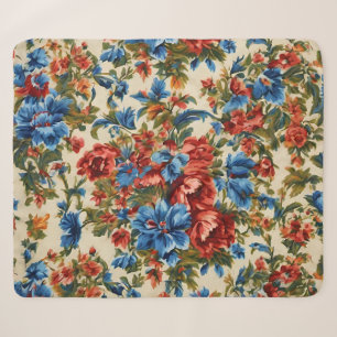 Italiaanse weelderige rode en blauwe bloemen met w sherpa deken