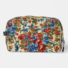 Italiaanse weelderige rode en blauwe bloemen met w toilettasje