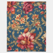 Italiaanse weelderige rode, witte bloemen gouden b fleece deken (Voorkant)
