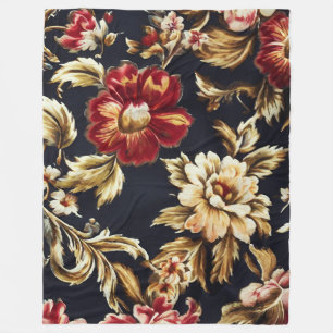 Italiaanse weelderige rode, witte bloemen gouden b fleece deken