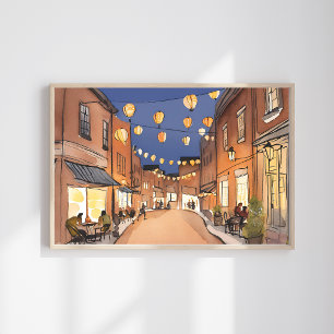 Italiaanse wijk North End Boston MA Aquarel Poster