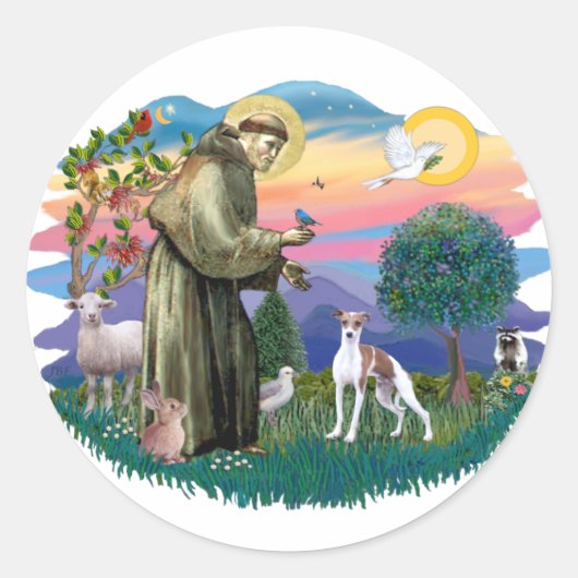 Italiaanse Windhond (bruin-wit) Ronde Sticker (Voorkant)