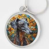 Italiaanse windhond Glas in lood Art Sleutelhanger (Voorkant)