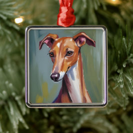 Italiaanse Windhond | Honden Waterverfschilderij Metalen Ornament
