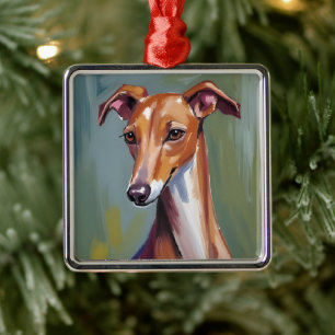 Italiaanse Windhond Honden Waterverfschilderij Metalen Ornament