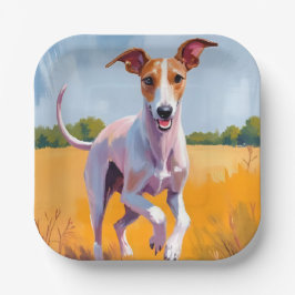 Italiaanse Windhond | Honden Waterverfschilderij Papieren Bordje